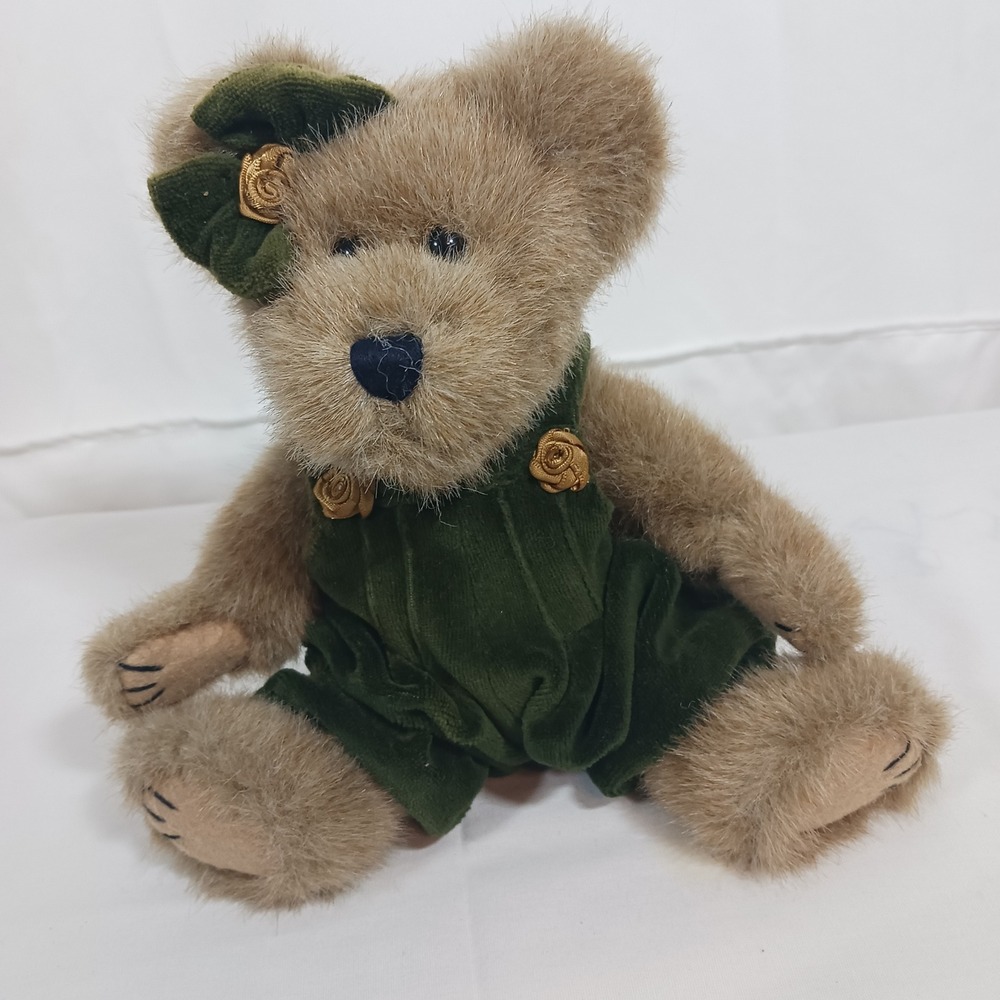 Boyds Bears Lillian K Bearsley Plush  Small Tan New Velvet Overalls Bow